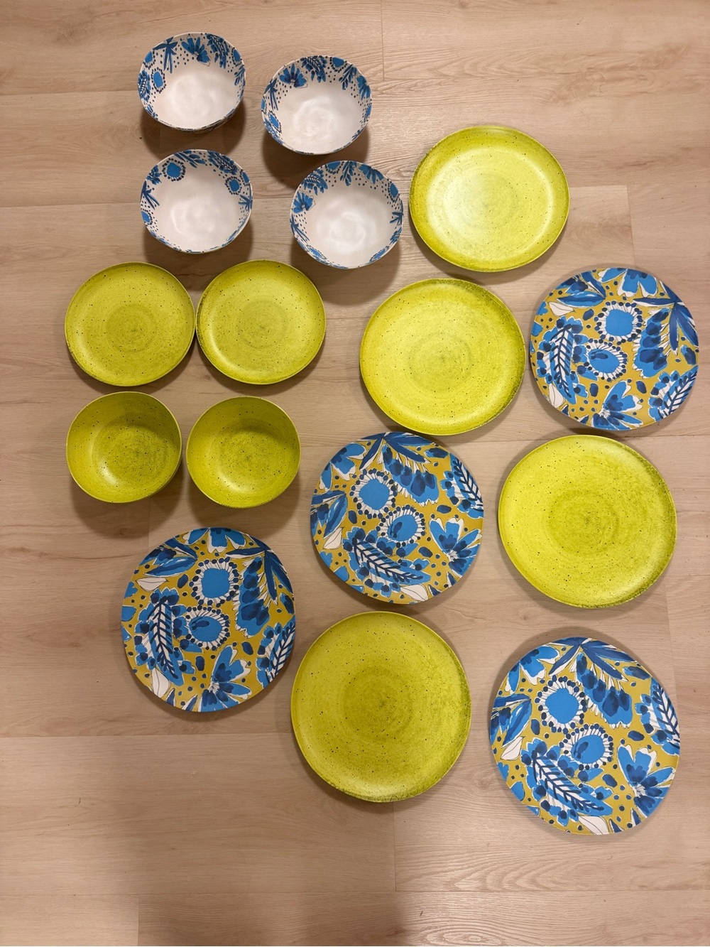 Vera for Anthropologie Lime Green and Blue Floral Dinnerware Set - Home Dining